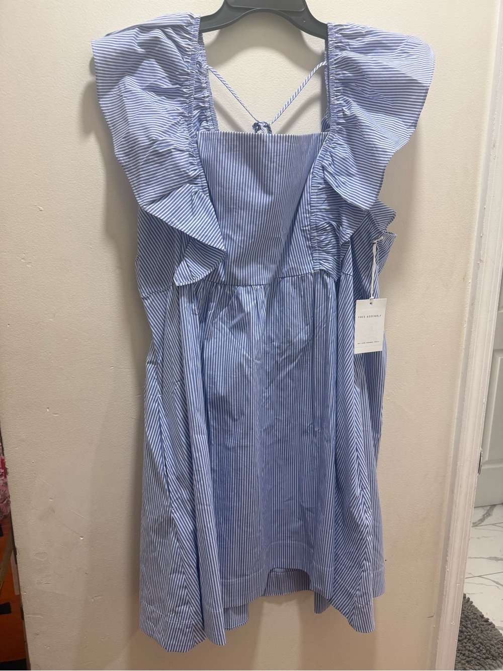 Women’s Blue Stripe Ruffle Sundress with pockets